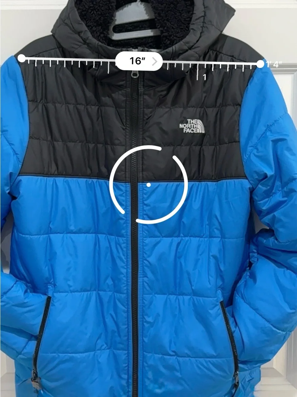 The North Face Boys Puffer Jacket XL 18/20 Blue Black Full Zip Winter Coat